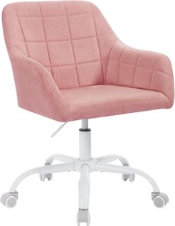 Chaise De Bureau à Roulettes,hauteur Réglable,pivotante,siège Rembourré,en Lin,rose+blanc