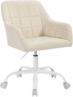 Chaise De Bureau à Roulettes,hauteur Réglable,pivotante,siège Rembourré,en Lin,beige+blanc