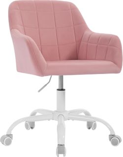 Chaise De Bureau à Roulettes,hauteur Réglable,pivotante,siège Rembourré,en Velours,rose+blanc