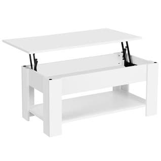 Table Basse Relevable Table De Salon Rectangulaire Avec Etagère Rangement Blanche