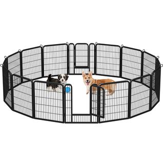 16 Panneaux Parc Enclos Pour Chiens Porte 80 cm Noir