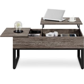 Table Basse Relevable, Table De Salon, 1 Plateau Relevable 1 Plateau Extensible Couleur Taupe