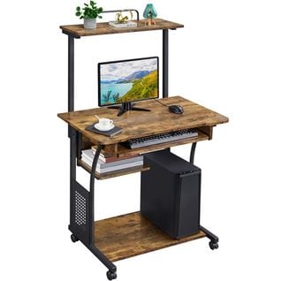 Bureau Informatique Avec 3 Tablettes De Rangement Marron Rustique