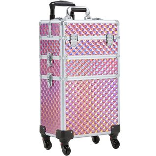 Valise De Maquillage 3 En 1 Coque Gaufrée Brillante Rose