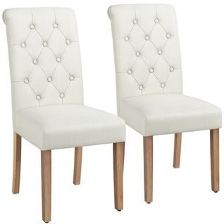 Lot 2 Chaises De Salle À Manger Avec Chêne Tissu Beige