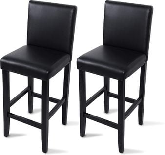 Lot De 2 Tabourets De Bar- Pieds En Bois-chaises Avec Dossier En Cuir Synthétique-41x43x110 cm-noir