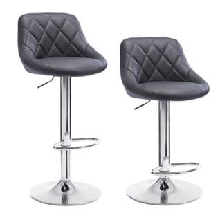 Lot De 2 Tabouret De Bar Avec Repose-pieds-tabouret En Similicuir-siège Bien Rembourré-gris