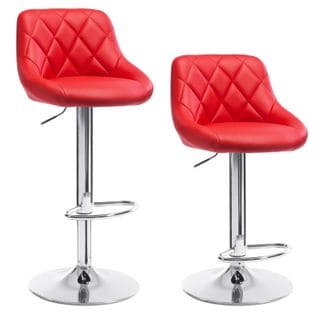 Lot De 2 Tabouret De Bar Avec Repose-pieds-tabouret En Similicuir-siège Bien Rembourré-rouge