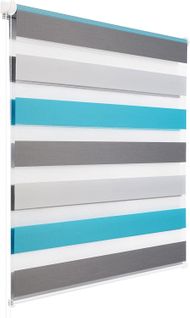 Store Enrouleur Double Fixation Rapide Isolant Thermique 100x150 cm blanc+gris+turquoise