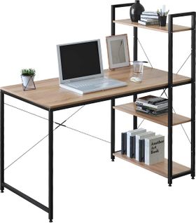 Table De Bureau Avec Étagère De Rangement.Bureau D'ordinateur Stable+Robuste.Noir+Chêne Clair