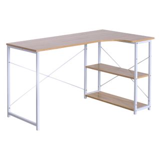 Table D'ordinateur Table De Bureau Table De Travail En Aggloméré+Acier.Blanc+Chêne Clair