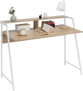 Bureau D'ordinateur Avec Étagère.table De Bureau En Métal+bois.table De Travail.112x56x90 cm.chêne