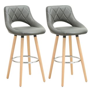 Lot De 2 Tabouret De Bar-pieds-en Similicuir Et Bois Massif-siège Bien Rembourré-43x43x91cm-gris