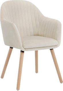 Chaise De Salle À Manger En Velours + Bois Massif Chaise De Relax Chaise De Salon Crème Blanc