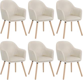 6x Chaise De Salle À Manger en Velours Et Bois Massif - Crème Blanc