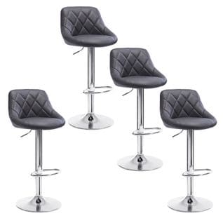 Lot De 4 Tabouret De Bar Avec Repose-pieds-hauteur Réglable-en Similicuir-siège Bien Rembourré-gris