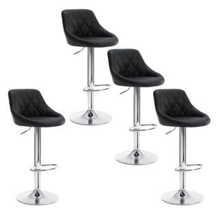 Lot De 4 Tabouret De Bar Avec Repose-pieds-hauteur Réglable-en Similicuir-siège Bien Rembourré-noir