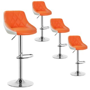 Lot De 4 Tabouret De Bar En Cuir Artificiel-design 2 Couleurs-siège Bien Rembourré-orange Blanc