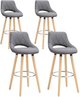 Lot De 4 Tabourets De Bar-en Lin Et Bois Massif Avec Dossier Et Repose-pieds-43x43x91cm-gris Foncé