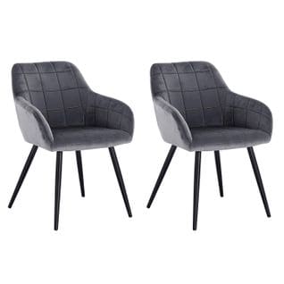 2xchaises De Salle À Manger Siège En Velours Chaise De Cuisine Pieds en Métal Gris Foncé