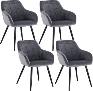 4x Chaises De Salle À Manger Siège En Velours Chaise De Cuisine Pieds en Métal Gris Foncé