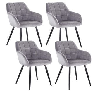 4x4x Chaises De Salle À Manger En Velours Pieds En Métal - Gris