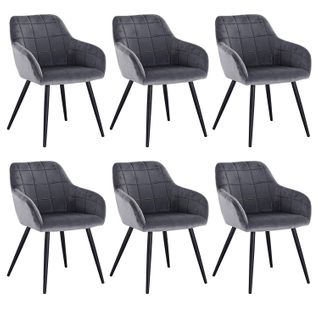 6xchaises De Salle À Manger Siège En Velours Chaise De Cuisine Pieds en Métal Gris Foncé