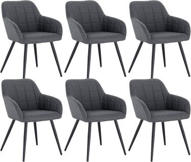 6xchaises De Salle À Manger Chaises De Cuisineen Lin Et Métal 49x43x81cm Gris Foncé