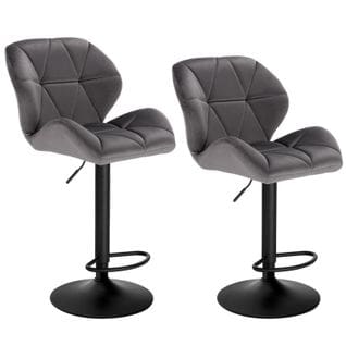 Lot De 2 Tabouret De Bar-siège En Velours-pied En Métal-hauteur Réglable-gris Foncé