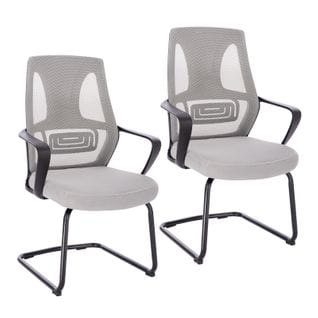 Lot De 2 Chaises Visiteurs En Polyester Gris 60 x 53 x 100 Cm