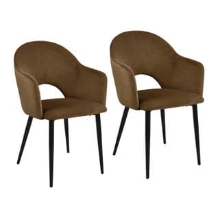 Lot De 2 Fauteuil De Table Hailey Avec Accoudoirs Marron En Métal (54 X 53 X 83 Cm)