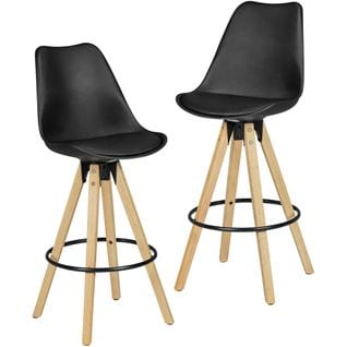 Ensemble De 2 Tabourets De Bar Bois Rétro Tissu Design Avec Tabourets Arrière