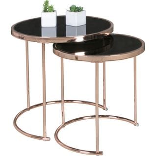Table Gigogne Lot De 2 Verre / Métal Table Basse Table D'appoint Rond