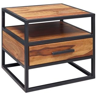 Table De Chevet Bois Massif Métal 50x45x45 Cm Table Nuit Table D'appoint