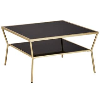 Design Table Basse En Verre Table De Salon Noire Table D'appoint Dorée 70x70