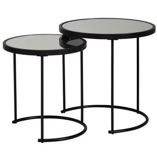 Table Basse Table D'appoint Ronde En Verre Miroir Noir En 2 Parties