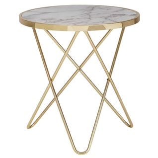 Design Table Basse Optique Marbre Blanc Table De Salon Or Ø55cm Ronde