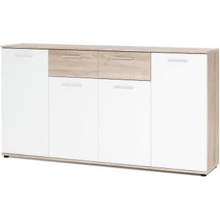 Jacky Buffet Bas Classique Blanc Et Décor Chene Mat - L 160 Cm