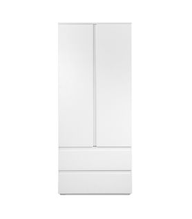 Armoire 2 Portes 2 Tiroirs Blanc- L80 X H191 X P55 Cm