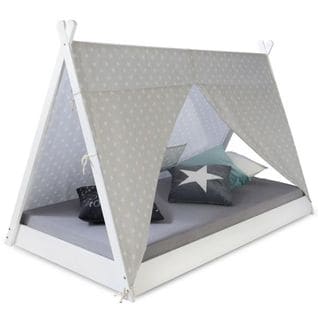 Lit Enfant Tipi Avec Matelas Lit Tente 90x200 Lit Ado Toile Gris Blanc Étoiles