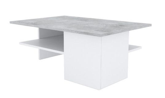 Table Basse De Salon Moderne Bois Blanc Béton 90 X 35,5 X 60 Cm