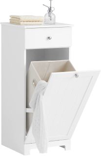 Meuble Bas De Salle De Bain Armoire Toilette Avec 1 Tiroir Et 1 Panier À Linge, BZr21-w