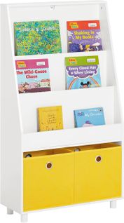 Bibliothèque Pour Enfant, Étagère À Livres 3 Niveaux Avec 2 Boîtes De Rangement, Kmb69-w