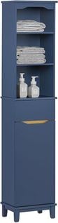 Meuble Colonne De Salle De Bain, Armoire Haute, Étagère De Rangement, Bleu Foncé, BZr112-b