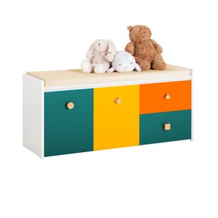 Banc De Rangement, Coffre à Jouets Avec 2 Coffres à Roulettes Et 2 Titoirs Coulissant, Kmb82-w