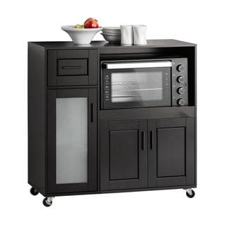 Meuble Micro-ondes Buffet Commode Sur Roulette Avec 3 Portes, 1 Tiroir, 1 Compartiment, Fsb78-sch