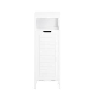 BZr122-w Meuble Bas De Salle De Bain, Meuble Demi-colonne Avec 1 Panier à Linge, Blanc