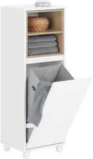 Meuble Bas De Salle De Bain Sur Pied Avec 1 Panier à Linge, Blanc, BZr146-w