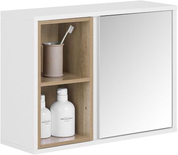 Armoire Murale Avec Miroir Salle De Bain Avec Porte Et 2 Compartiments Ouverts, Blanc, BZr149-w