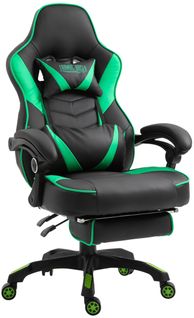 Chaise Gaming / De Bureau Tilos En Similicuir Avec Repose-pieds Téléscopique Noir / Vert